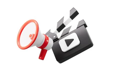 Cartoon clapper board and microphone, film shooting concept, 3d rendering. Stock Illustration