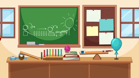 Cartoon Classroom Science Experiment with a Chain Reaction Popping a Balloon Stock Footage 334648082