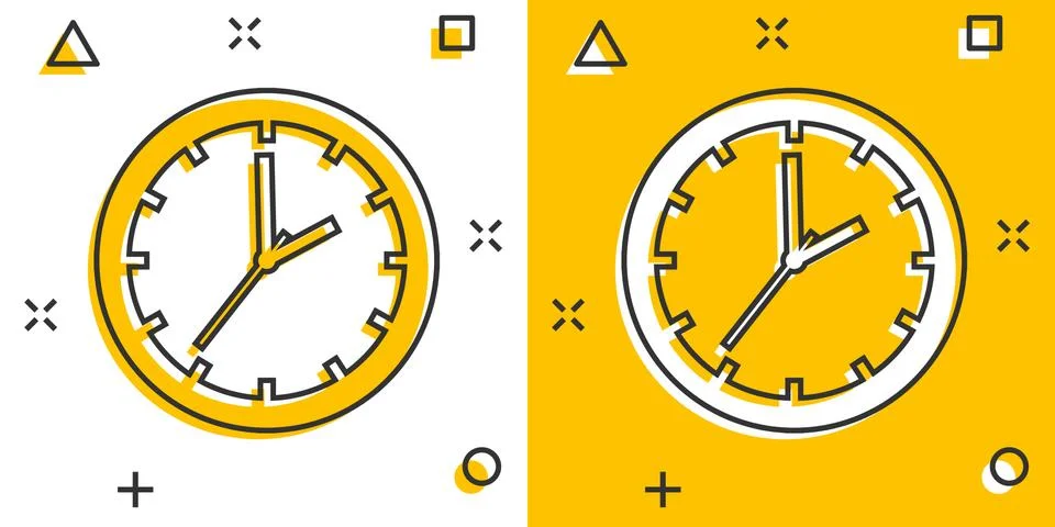 Cartoon clock timer icon in comic style. Time sign illustration pictogram. Wa 스톡 일러스트