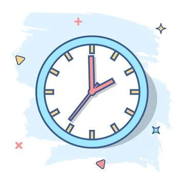 Cartoon clock timer icon in comic style. Time sign illustration pictogram. Wa Illustrazione stock