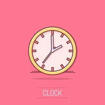 Cartoon clock timer icon in comic style. Time sign illustration pictogram. .. Stock Illustration