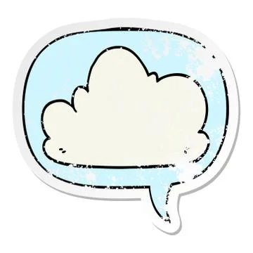 Cartoon cloud and speech bubble distressed sticker Stock Illustration
