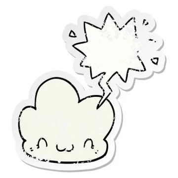 Cartoon cloud and speech bubble distressed sticker 스톡 일러스트