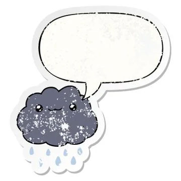 Cartoon cloud and speech bubble distressed sticker Stock Illustration
