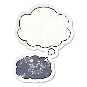 Cartoon cloud and thought bubble as a distressed worn sticker Illustrazione stock