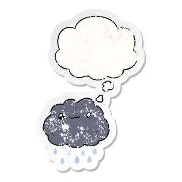 Cartoon cloud and thought bubble as a distressed worn sticker Illustrazione stock