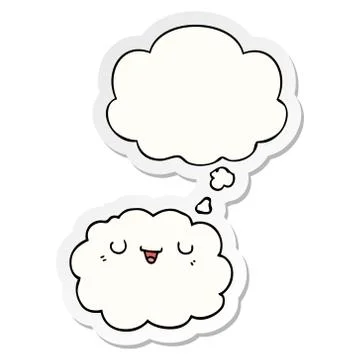 Cartoon cloud and thought bubble as a printed sticker Illustrazione stock