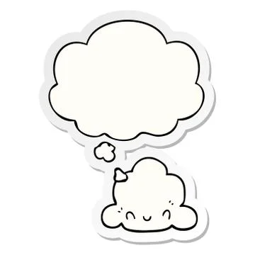 Cartoon cloud and thought bubble as a printed sticker 스톡 일러스트