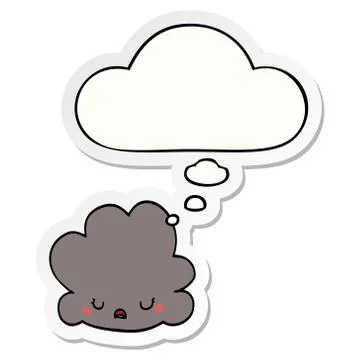 Cartoon cloud and thought bubble as a printed sticker Illustrazione stock