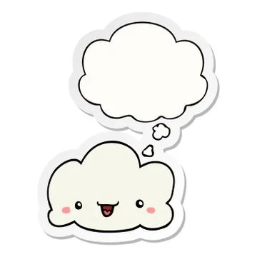 Cartoon cloud and thought bubble as a printed sticker Stock Illustration