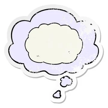 Cartoon cloud and thought bubble as a distressed worn sticker Stock Illustration