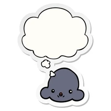 Cartoon cloud and thought bubble as a printed sticker 스톡 일러스트