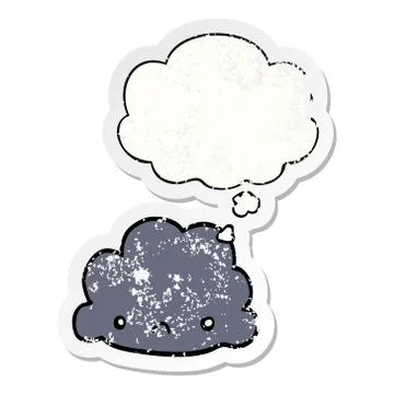 Cartoon cloud and thought bubble as a distressed worn sticker Stock Illustration