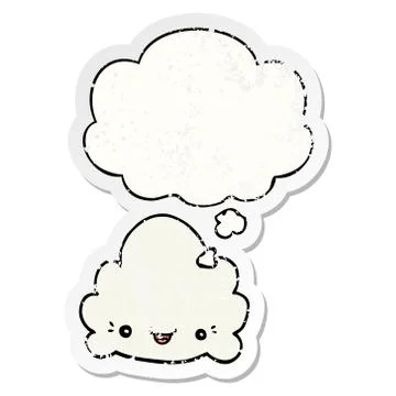 Cartoon cloud and thought bubble as a distressed worn sticker Illustrazione stock