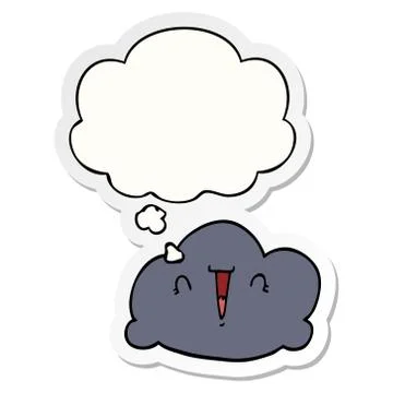 Cartoon cloud and thought bubble as a printed sticker Stock Illustration