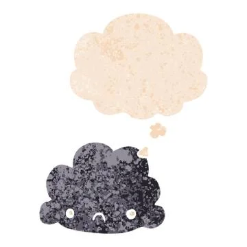 Cartoon cloud and thought bubble in retro textured style Stock Illustration