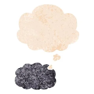 Cartoon cloud and thought bubble in retro textured style Stock Illustration