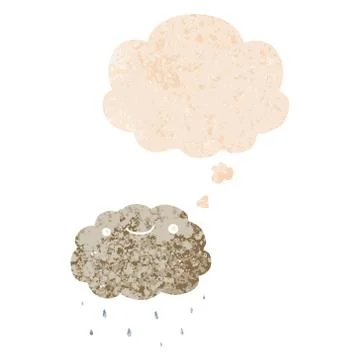 Cartoon cloud and thought bubble in retro textured style 스톡 일러스트