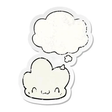 Cartoon cloud and thought bubble as a distressed worn sticker Stock Illustration