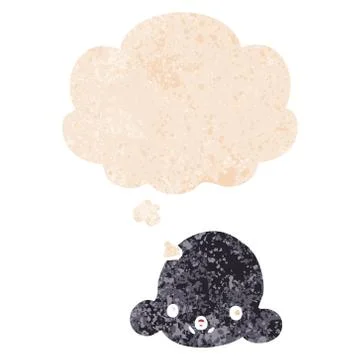 Cartoon cloud and thought bubble in retro textured style 스톡 일러스트