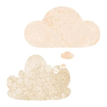 Cartoon cloud and thought bubble in retro textured style Stock Illustration