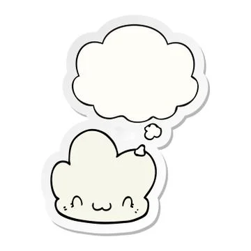 Cartoon cloud and thought bubble as a printed sticker Stock Illustration