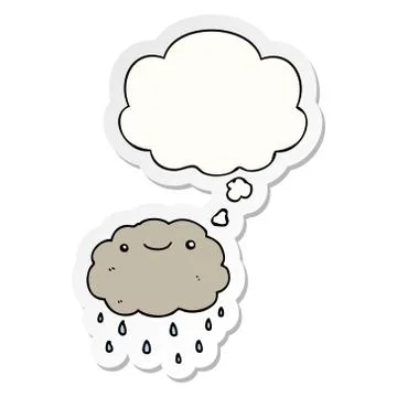 Cartoon cloud and thought bubble as a printed sticker Illustrazione stock