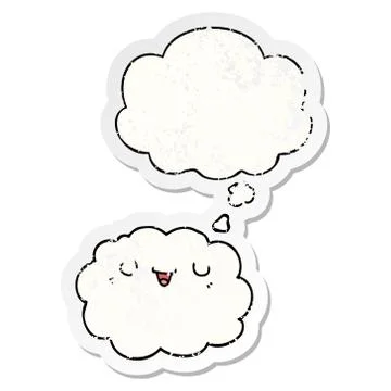 Cartoon cloud and thought bubble as a distressed worn sticker 스톡 일러스트