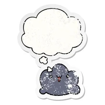 Cartoon cloud and thought bubble as a distressed worn sticker Illustrazione stock