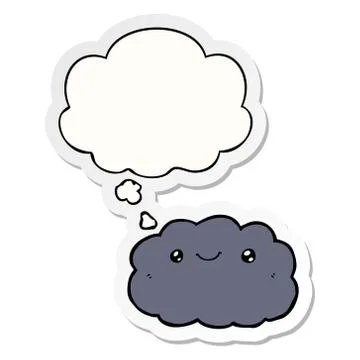 Cartoon cloud and thought bubble as a printed sticker Illustrazione stock