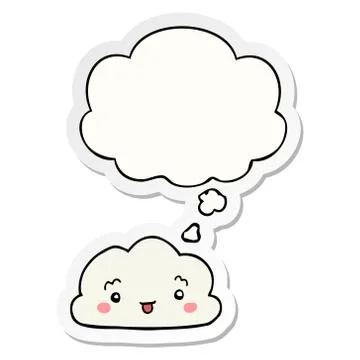Cartoon cloud and thought bubble as a printed sticker Stock Illustration