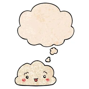 Cartoon cloud and thought bubble in grunge texture pattern style Stock Illustration