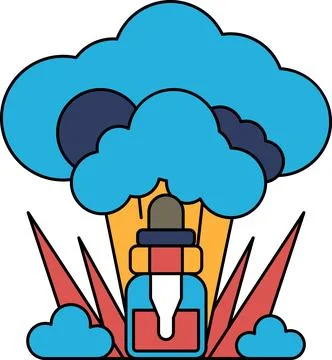 A cartoon of a cloud with a bottle of something in the middle Stock Illustration