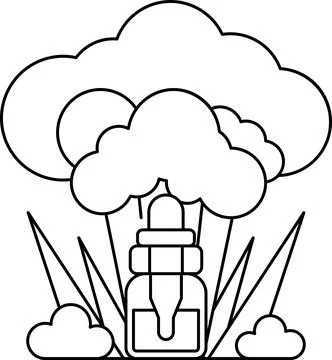 A cartoon of a cloud with a bottle of something in the middle Stock Illustration