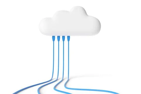 Cartoon cloud with connected network cables isolated in white background. Int Stock Illustration