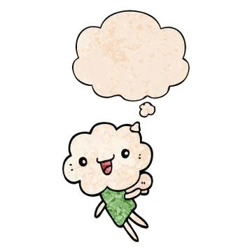 Cartoon cloud head creature and thought bubble in grunge texture pattern styl イラスト素材