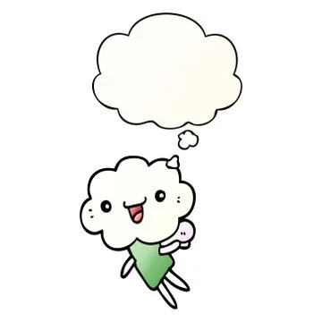Cartoon cloud head creature and thought bubble in smooth gradient style Stock Illustration