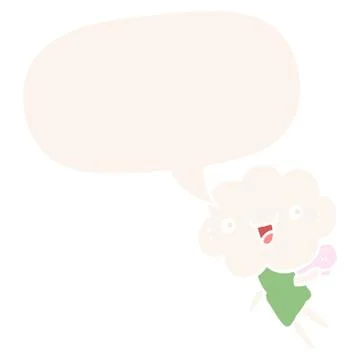 Cartoon cloud head creature and speech bubble in retro style Illustrazione stock