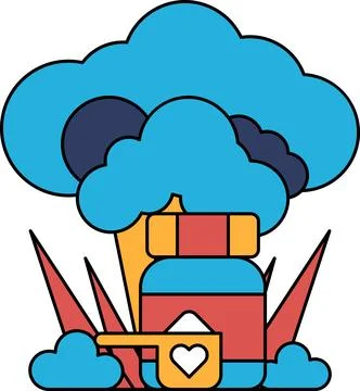 A cartoon of a cloud with a heart and a bottle of medicine Stock Illustration