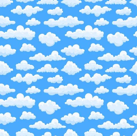 Cartoon cloud pattern. Seamless print of white summer fluffy cumulus clouds. Illustrazione stock