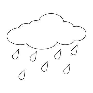 Cartoon cloud with rain drops outline isolated on white background Stock Illustration