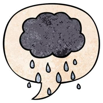 Cartoon cloud raining and speech bubble in retro texture style Stock Illustration