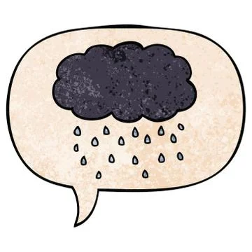 Cartoon cloud raining and speech bubble in retro texture style Stock Illustration