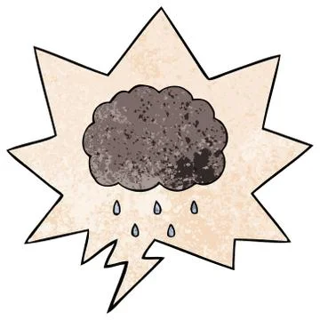 Cartoon cloud raining and speech bubble in retro texture style Stock Illustration