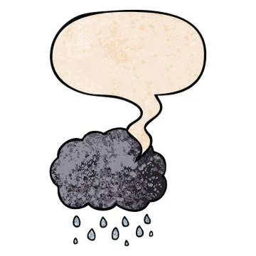 Cartoon cloud raining and speech bubble in retro texture style Stock Illustration