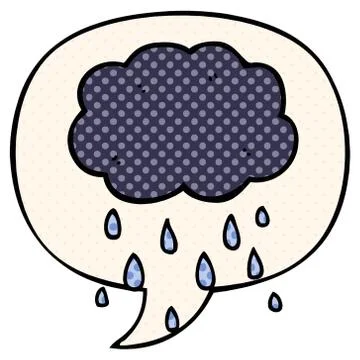 Cartoon cloud raining and speech bubble in comic book style Stock Illustration