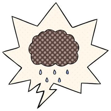 Cartoon cloud raining and speech bubble in comic book style Stock Illustration