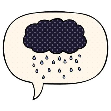 Cartoon cloud raining and speech bubble in comic book style Stock Illustration