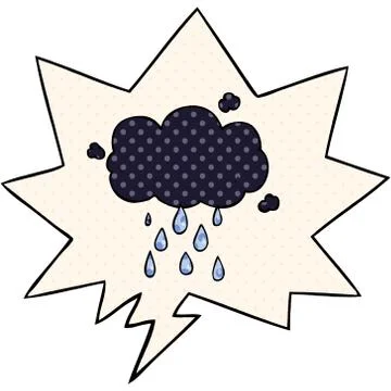 Cartoon cloud raining and speech bubble in comic book style Stock Illustration