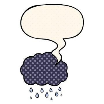 Cartoon cloud raining and speech bubble in comic book style Stock Illustration